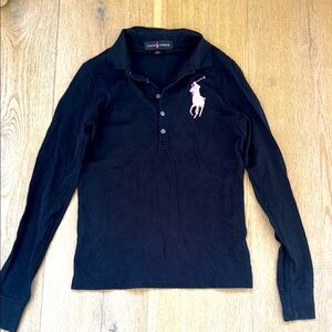Ralph Lauren Women's Polo Shirt in Black with Pink Logo